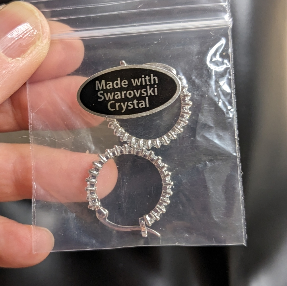 Swarovski Crystal Elements Silver Hoop Earrings - Picture 3 of 5